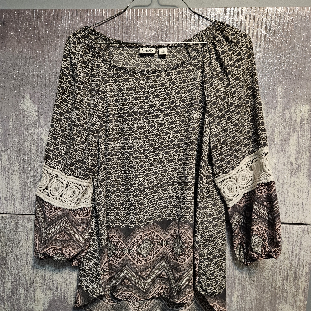 Cato Black and Cream Geometric Women's Blouse